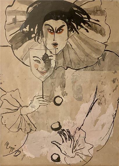 Clown figure with mask by Maggi Baaring, 1979