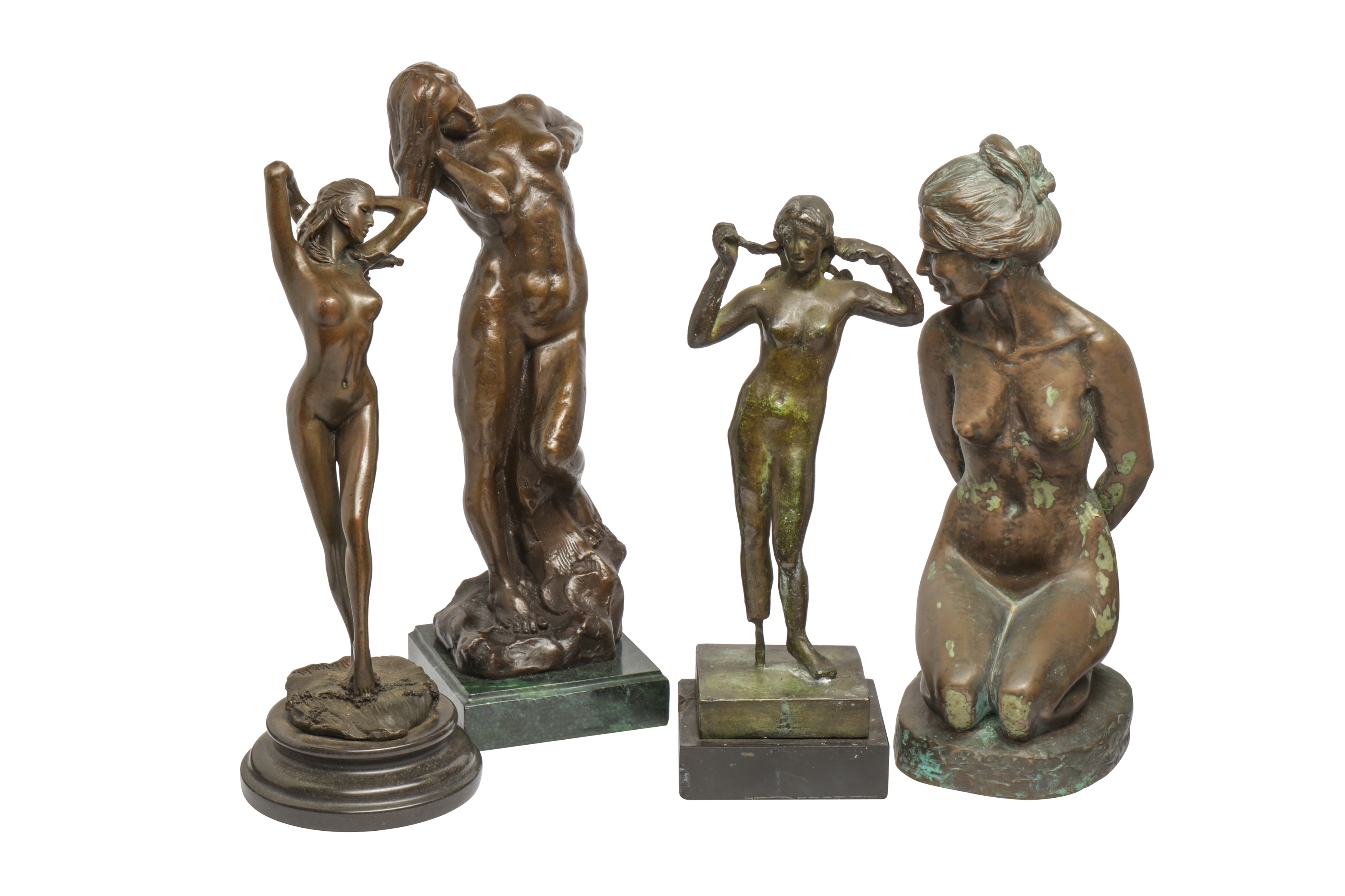 Artwork by John Letts, Together with five other bronzes featuring female nudes, Made of dark patinated bronze (6)
