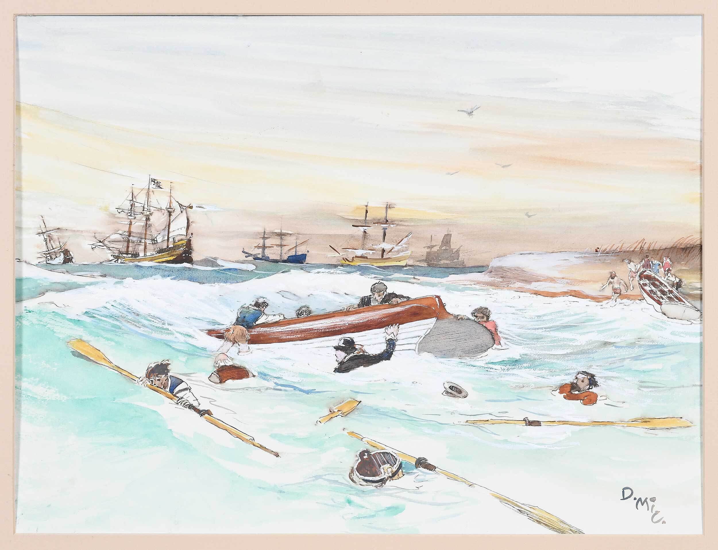 Artwork by Darrell McClure, The Ship Lion in a Moderate Gail, Made of Watercolors