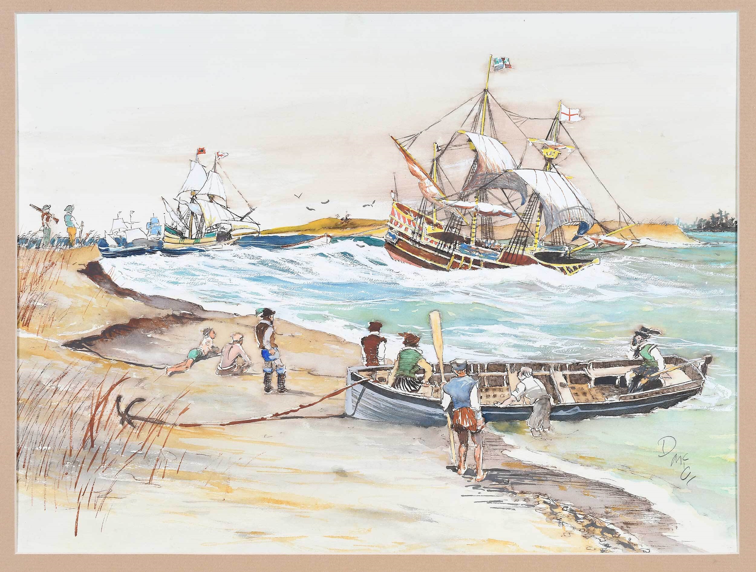 Artwork by Darrell McClure, The Ship Lion in a Moderate Gail, Made of Watercolors