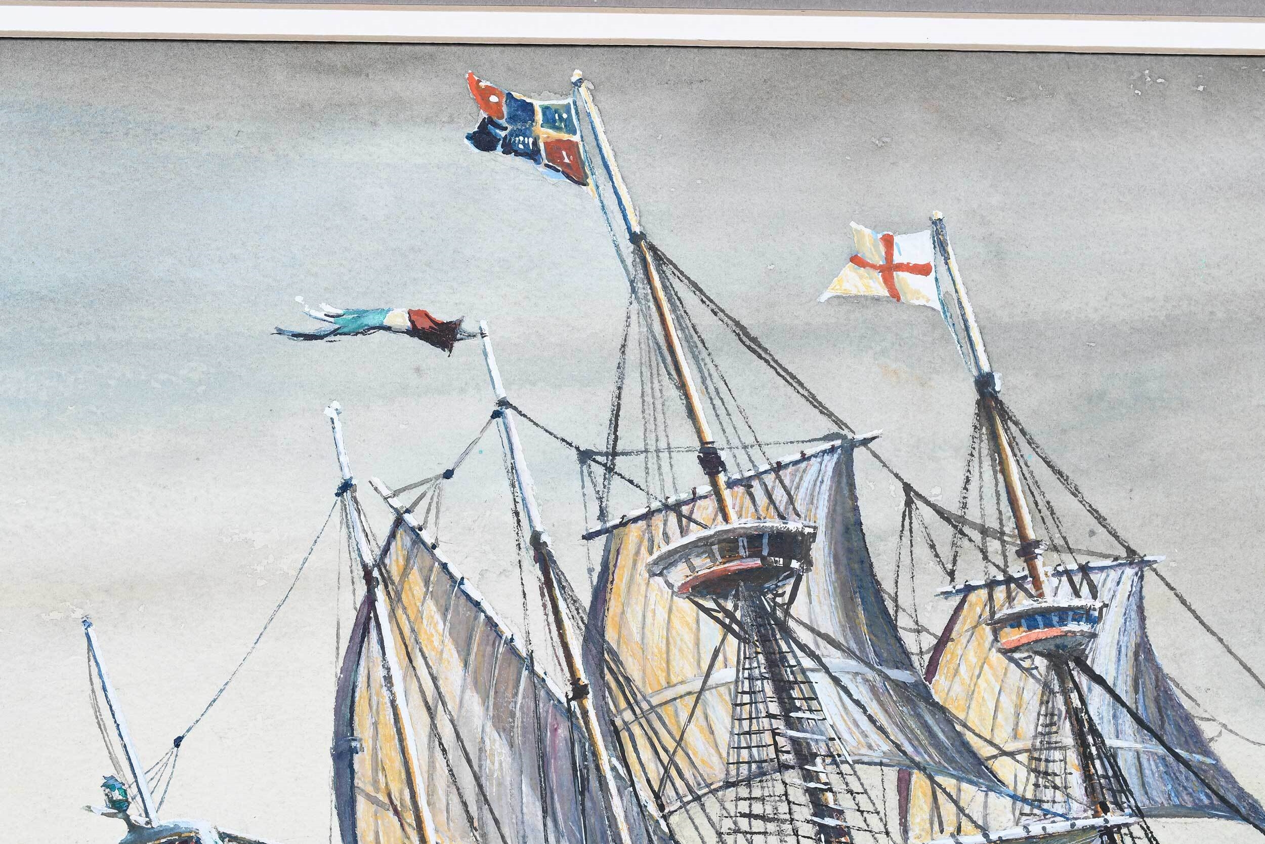 Artwork by Darrell McClure, The Ship Lion in a Moderate Gail, Made of Watercolors