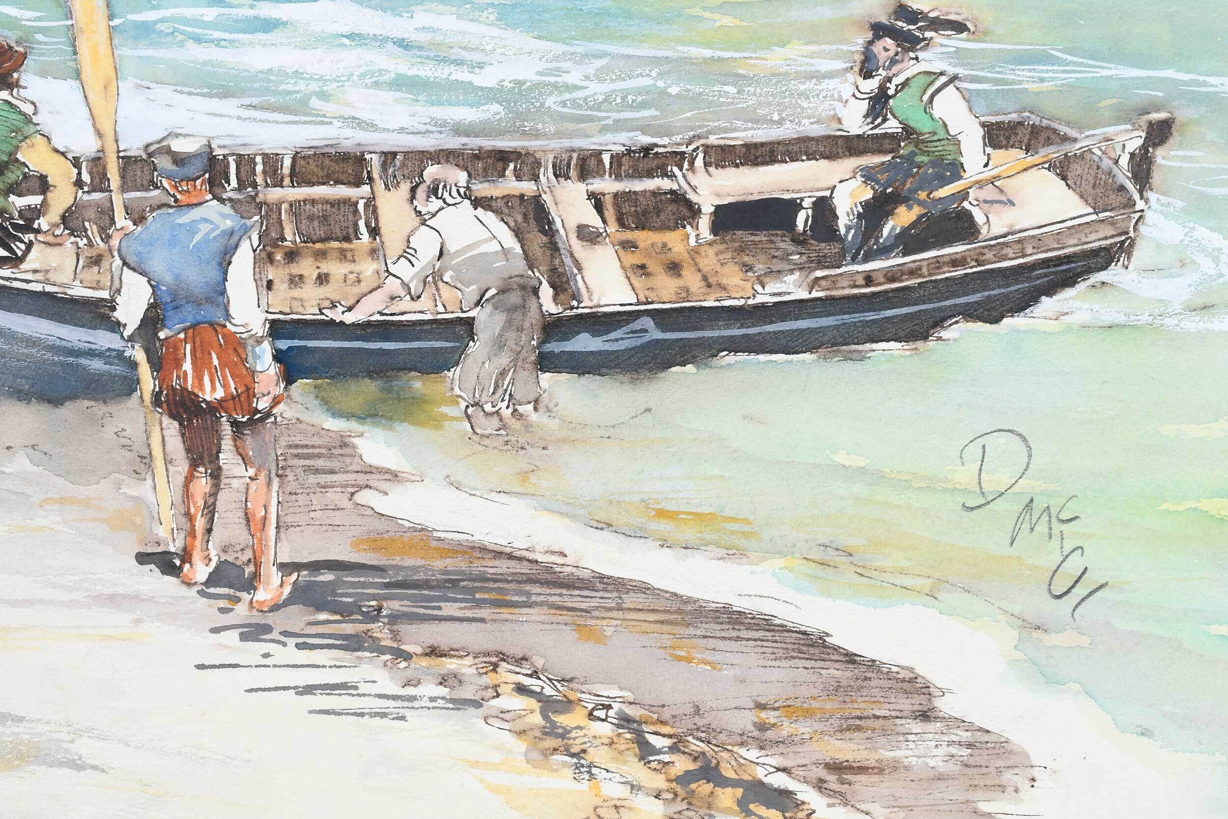 Artwork by Darrell McClure, The Ship Lion in a Moderate Gail, Made of Watercolors