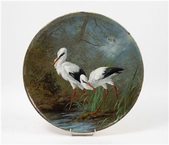 Two storks at the water's edge - Felix Optat Milet