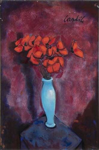 Blue vase with pink flowers by Antonio Cardile