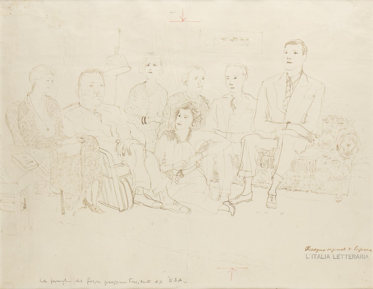 Artwork by Gino Bonichi, Ritratto ideale della famiglia d'un candidato alla presidenza U.S.A., Made of Ink on paper