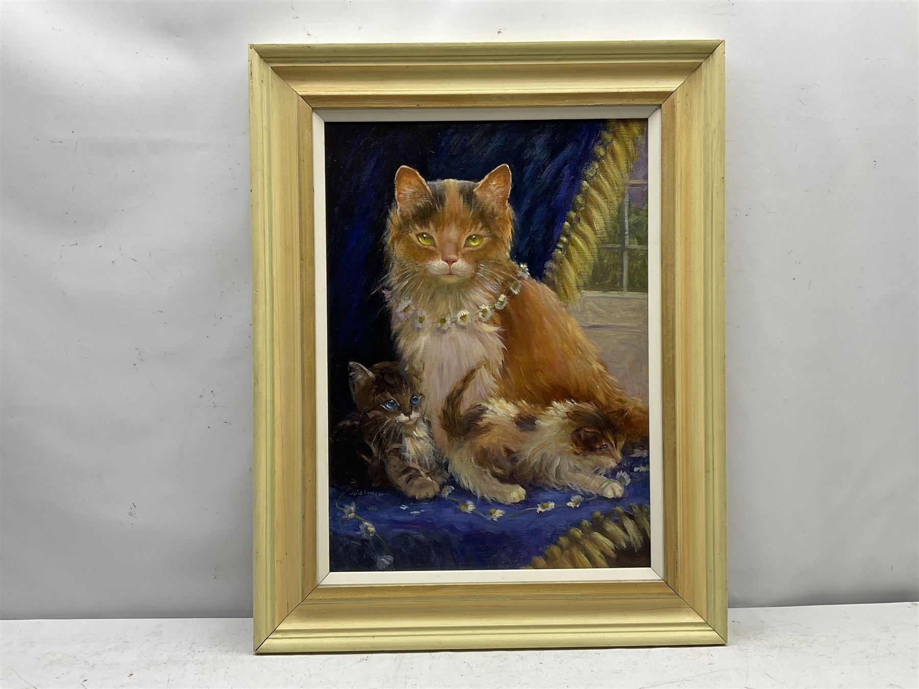 Iris Collett Cat and Kittens with Daisy Chains MutualArt