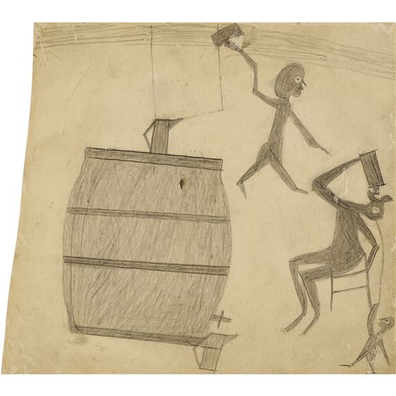 Figures with Large Barrel by Bill Traylor, 1939-1942