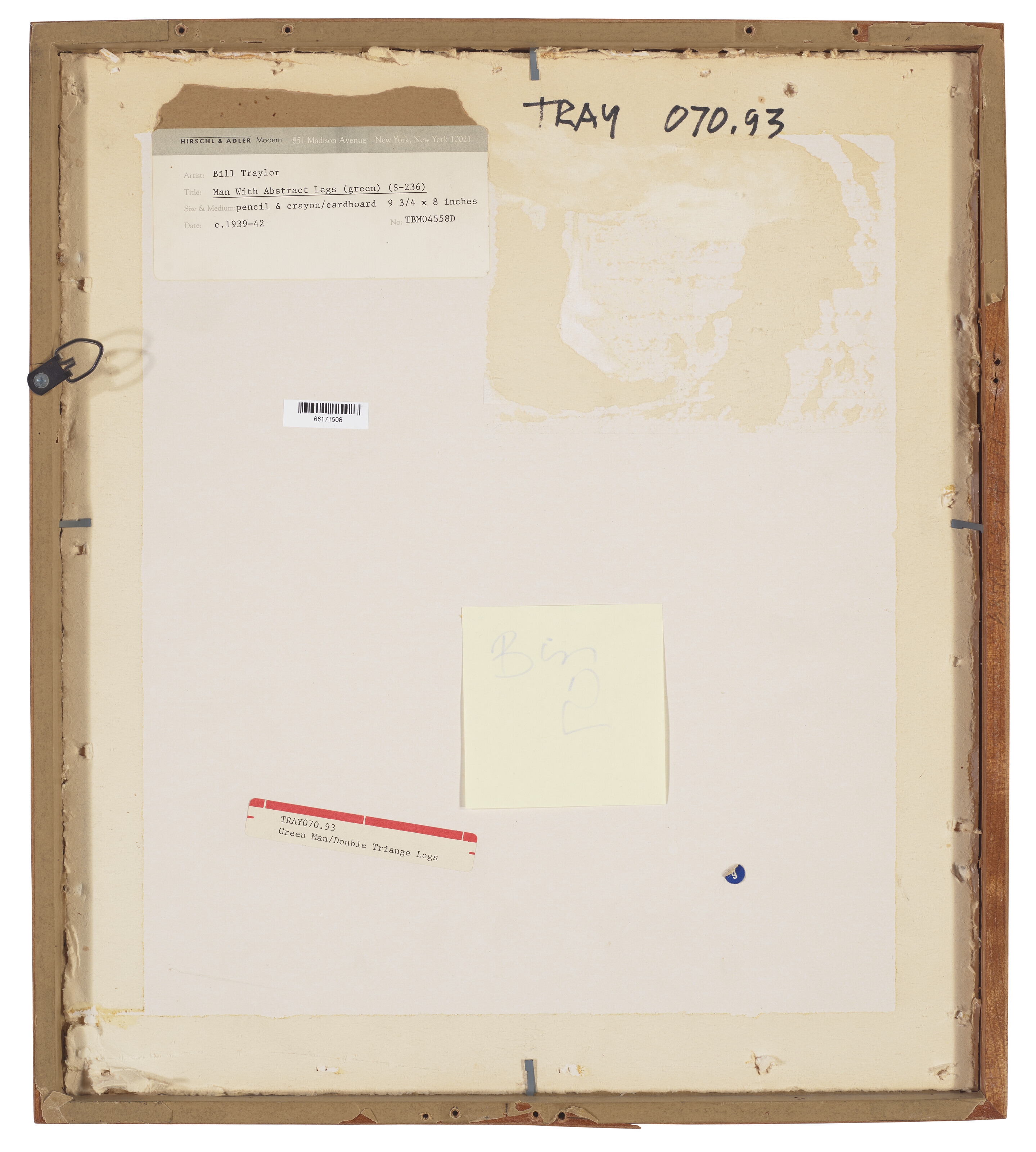 Artwork by Bill Traylor, Green Man with Double Triangle Legs, Made of graphite, black and green pencil on card