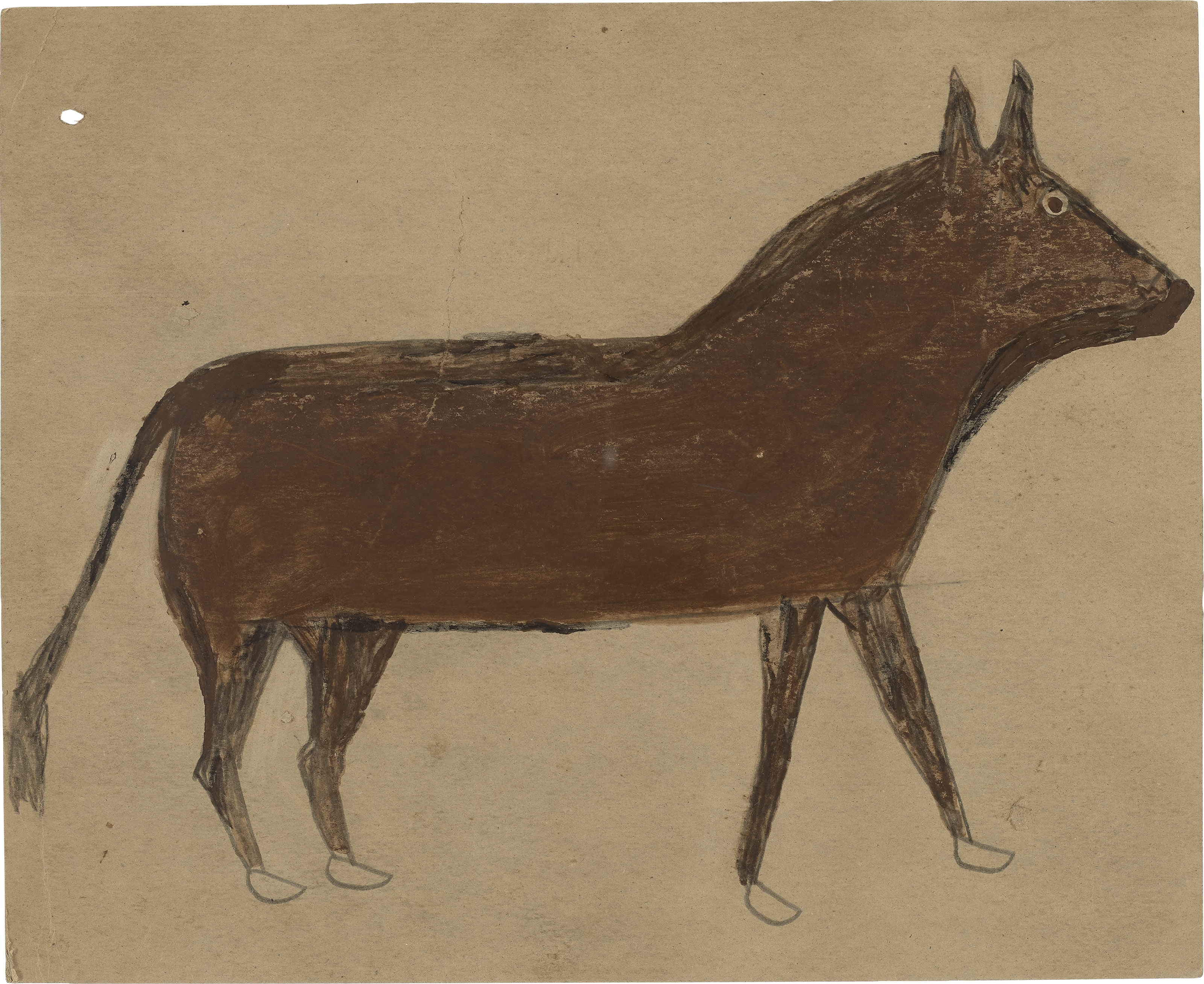 Artwork by Bill Traylor, Steer, Made of graphite and tempera on card