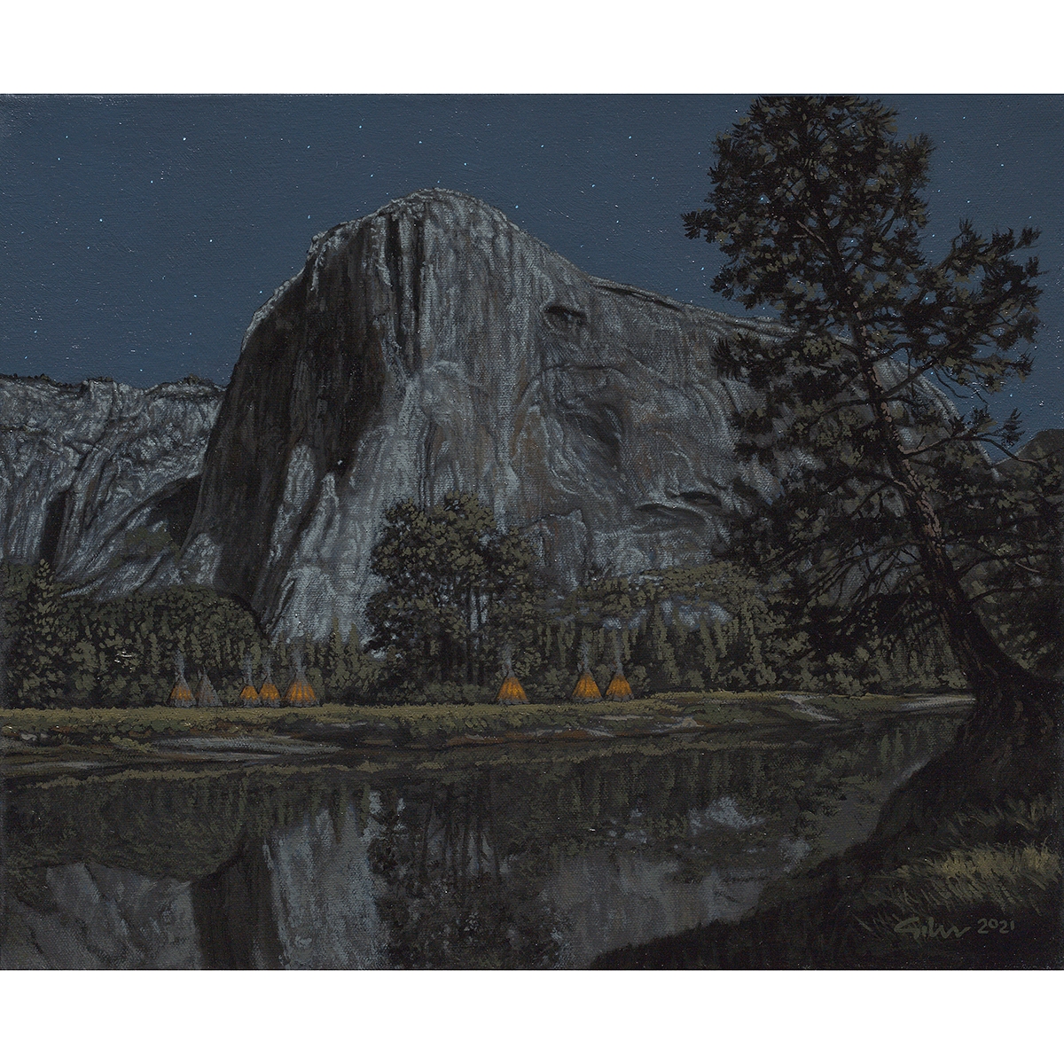 Artwork by Bradley W. Giles, Moonlight on El Capitan, Made of oil on canvas