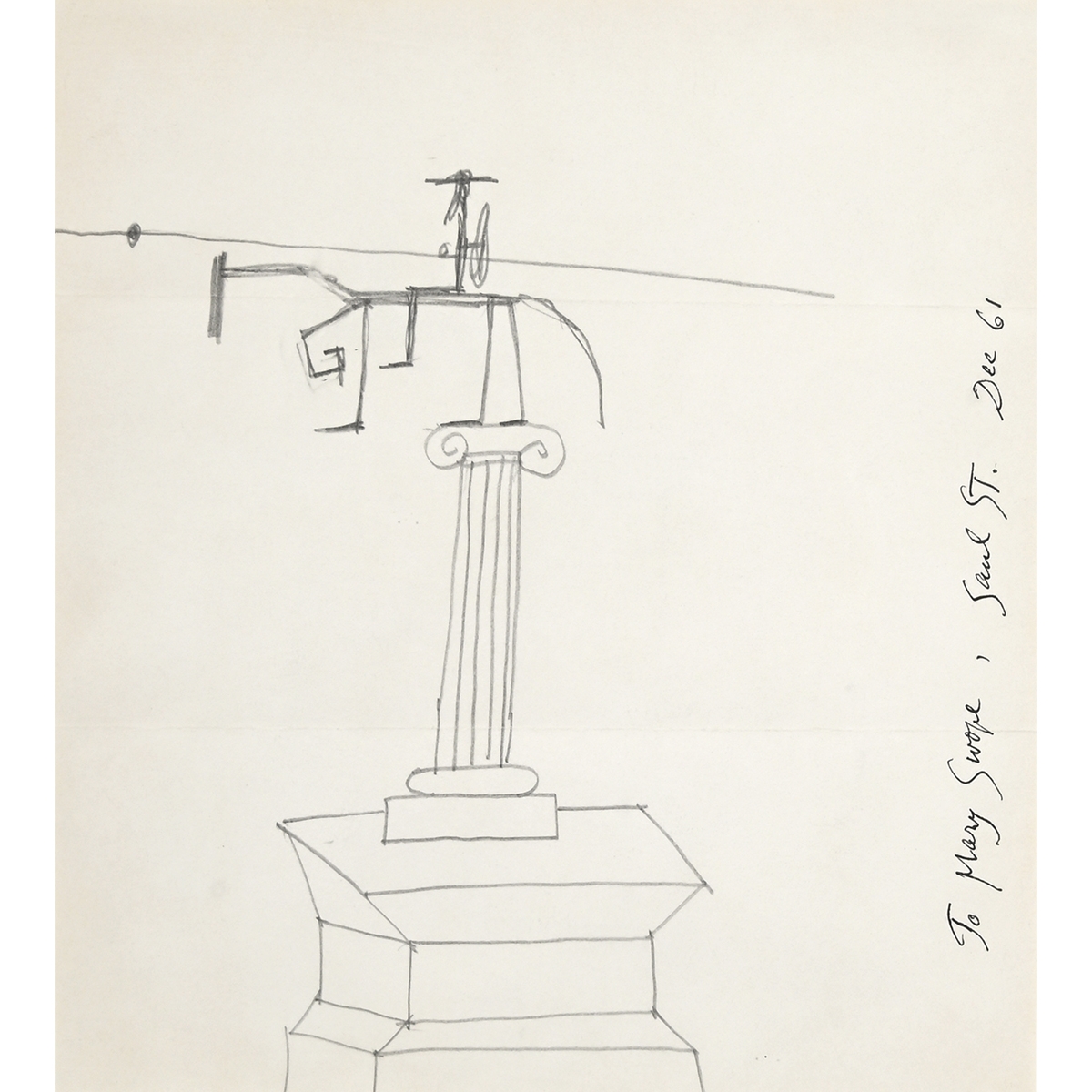 Column, horse, tight rope by Saul Steinberg, 1961