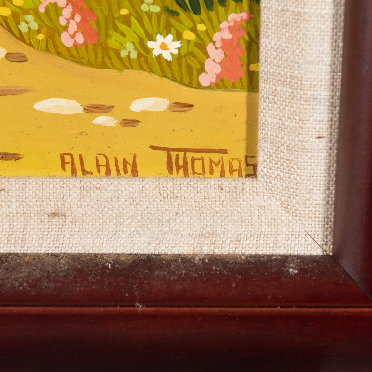 Artwork by Alain Thomas, Villagers with Horses, Made of oil on board