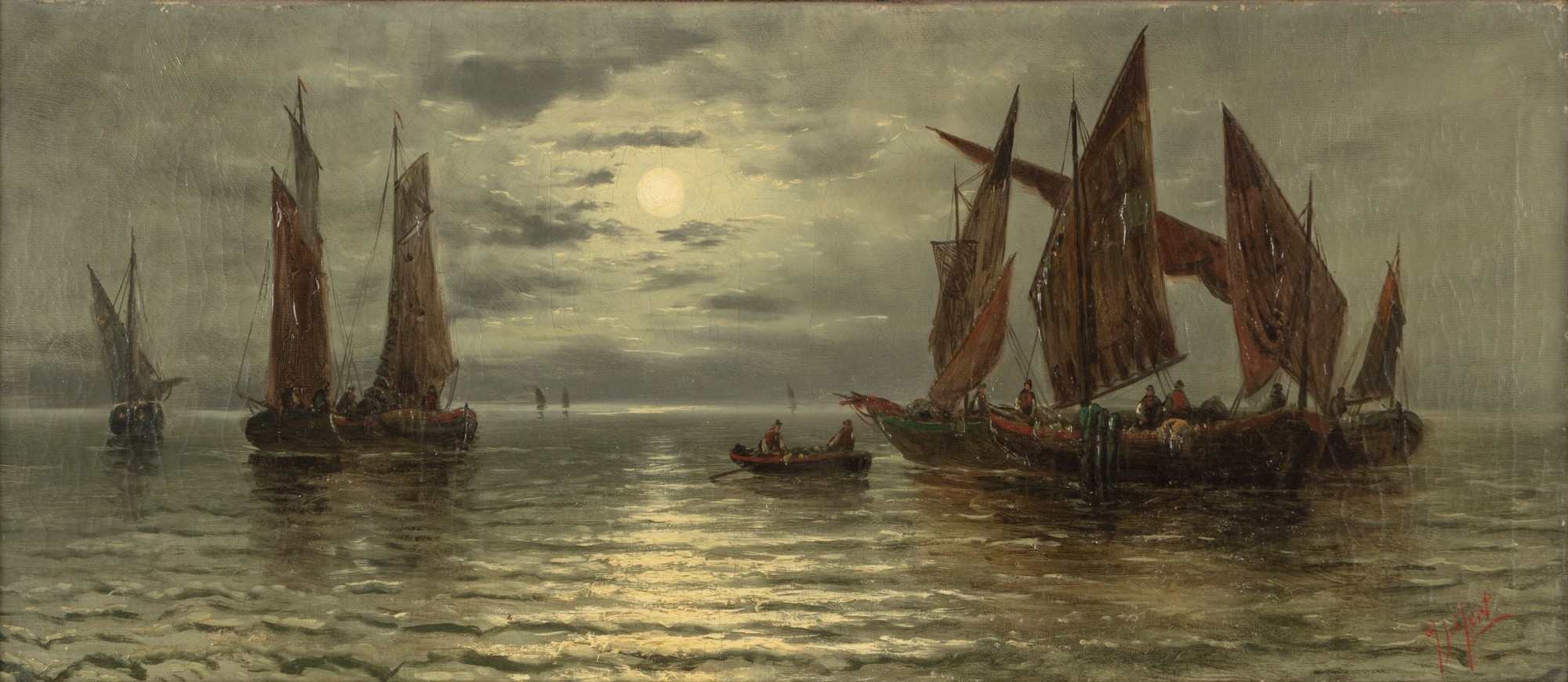 Artwork by G. Seifert, Fishermen in moonlight, Made of oil