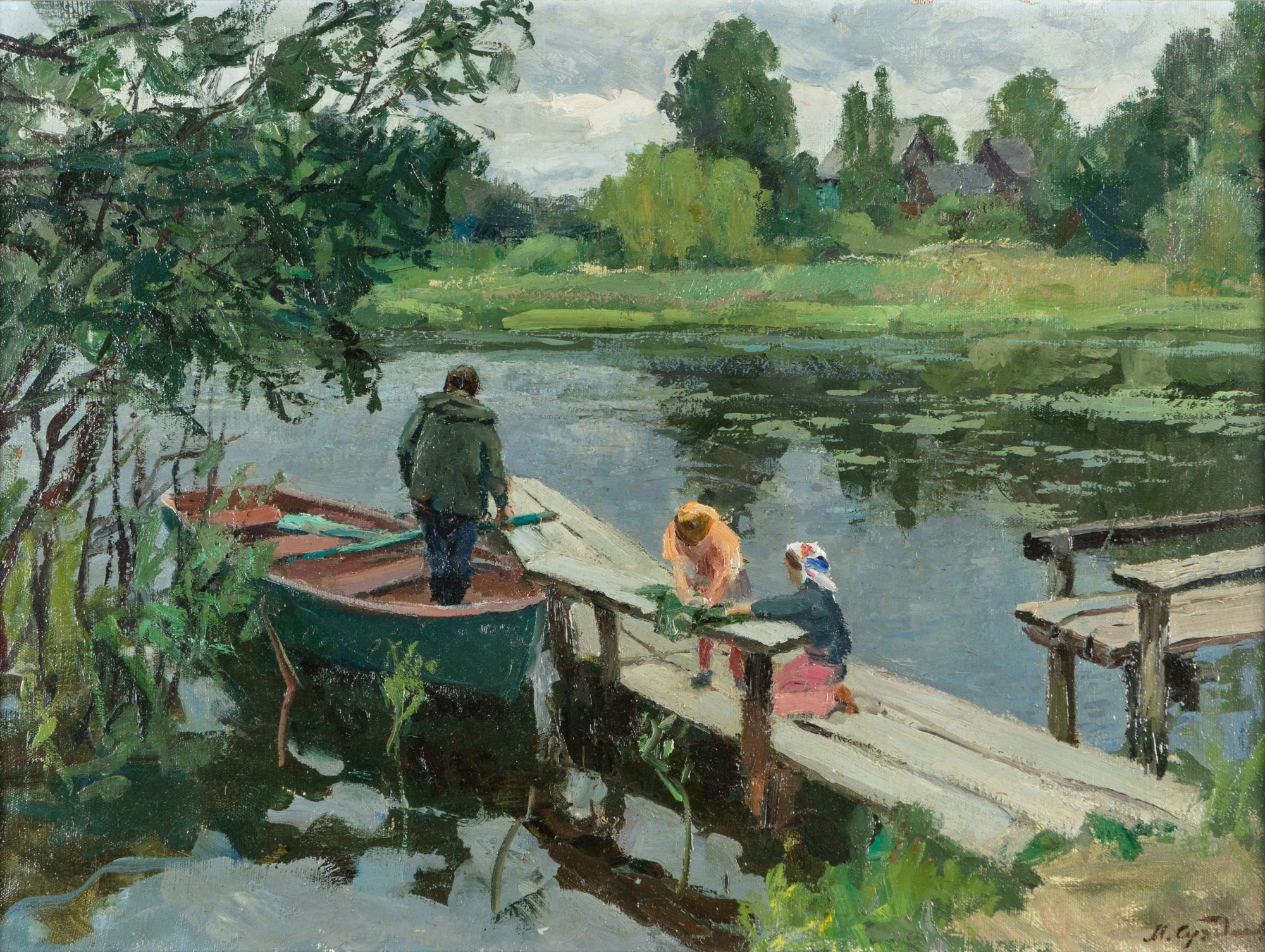 Artwork by G. Seifert, Fishermen in moonlight, Made of oil