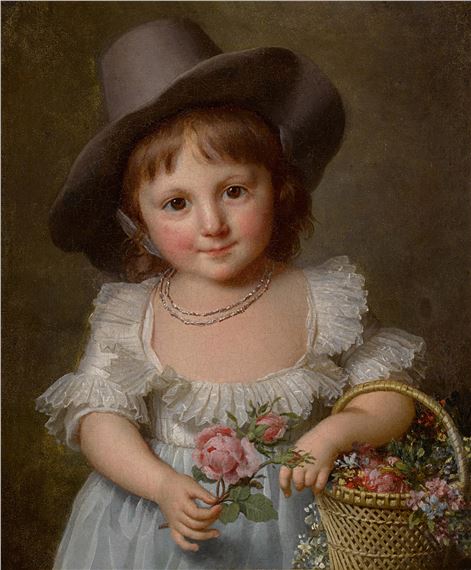 Portrait of a young girl holding a basket of flowers by Adolf-Ulrik Wertmüller