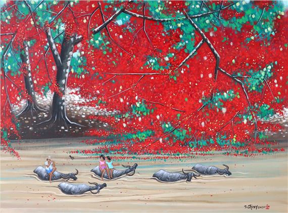 Gembala Kerbau di Bawah Flamboyan by Tio Tjay, 2020