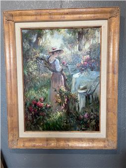 Italian School portrait of a flower girl with bonnet - T. Vendi