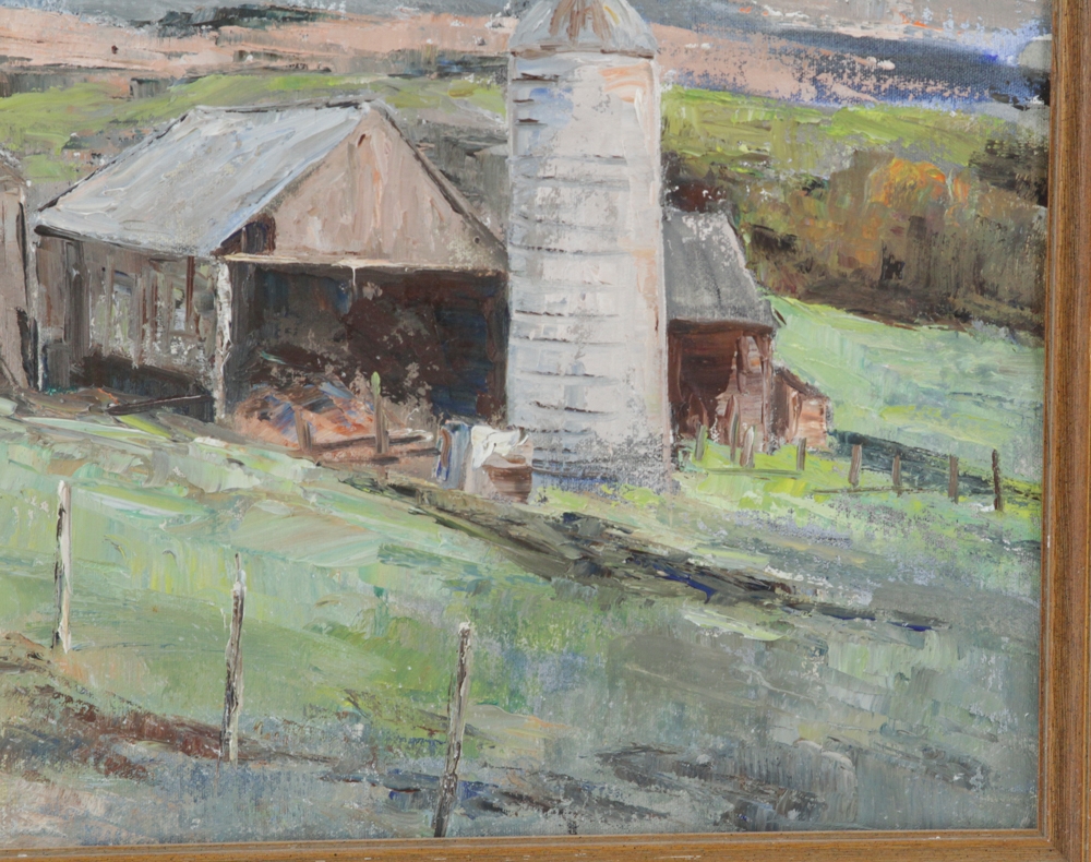 Artwork by Barbara Van Stappen, Vermont mountain with barns, Made of oil on canvas