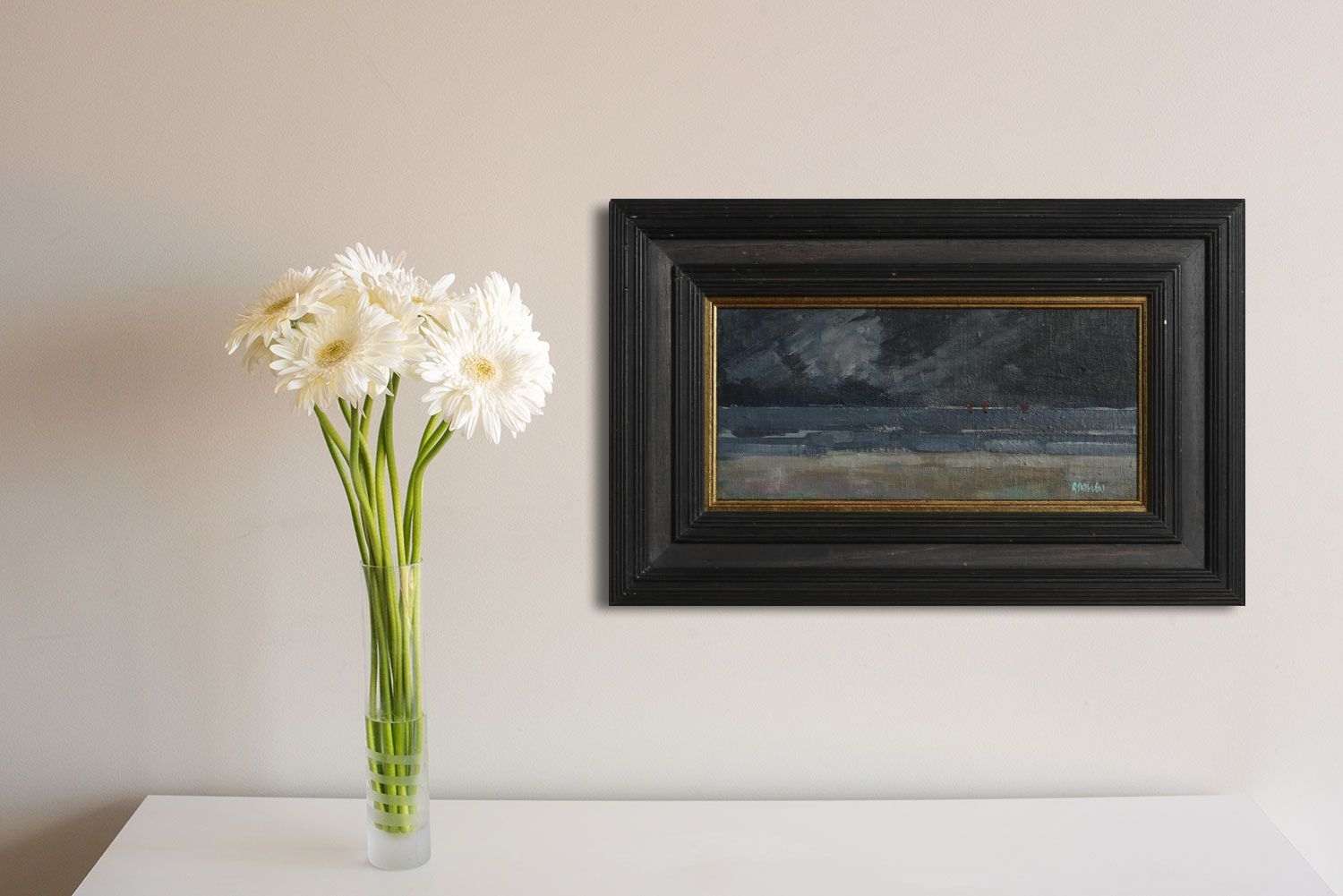 Artwork by R.T. Killen, Evening, Galway Hookers I, Made of oil on canvas laid on board