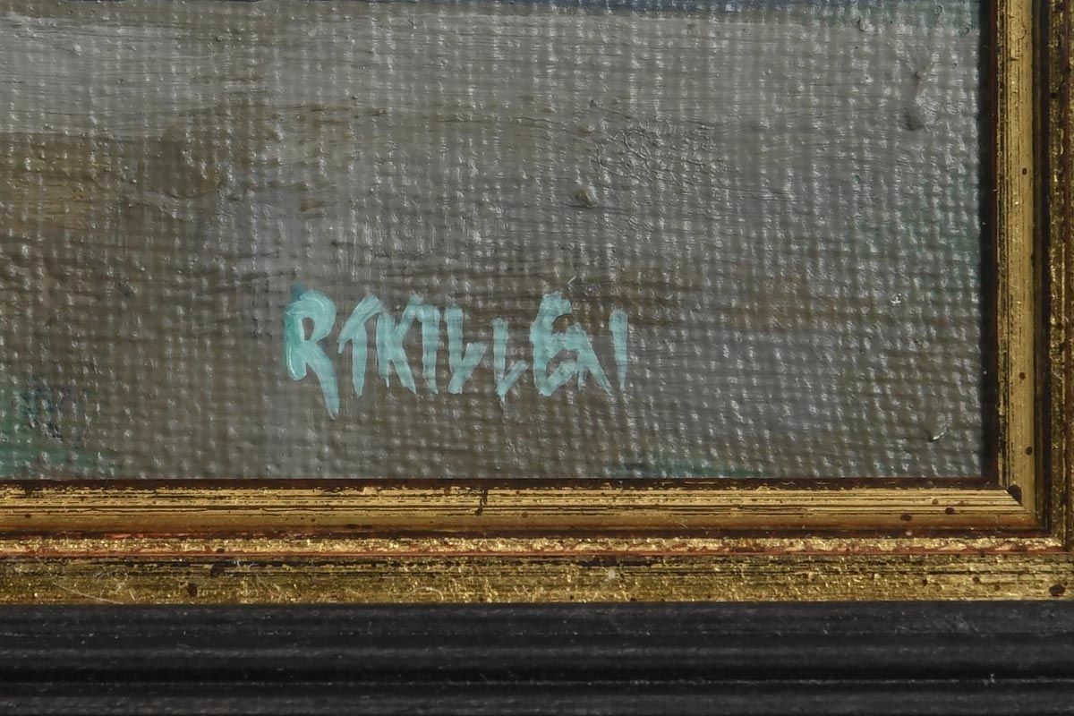 Artwork by R.T. Killen, Evening, Galway Hookers I, Made of oil on canvas laid on board