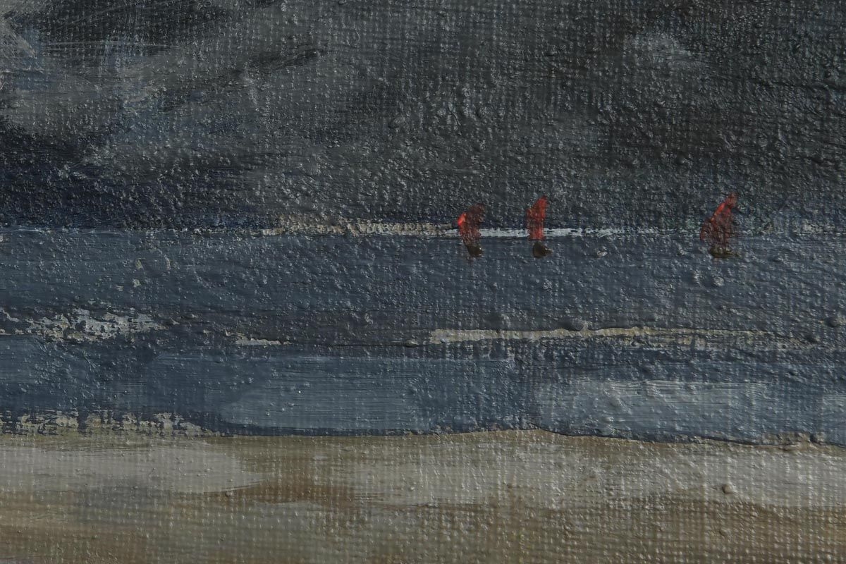 Artwork by R.T. Killen, Evening, Galway Hookers I, Made of oil on canvas laid on board