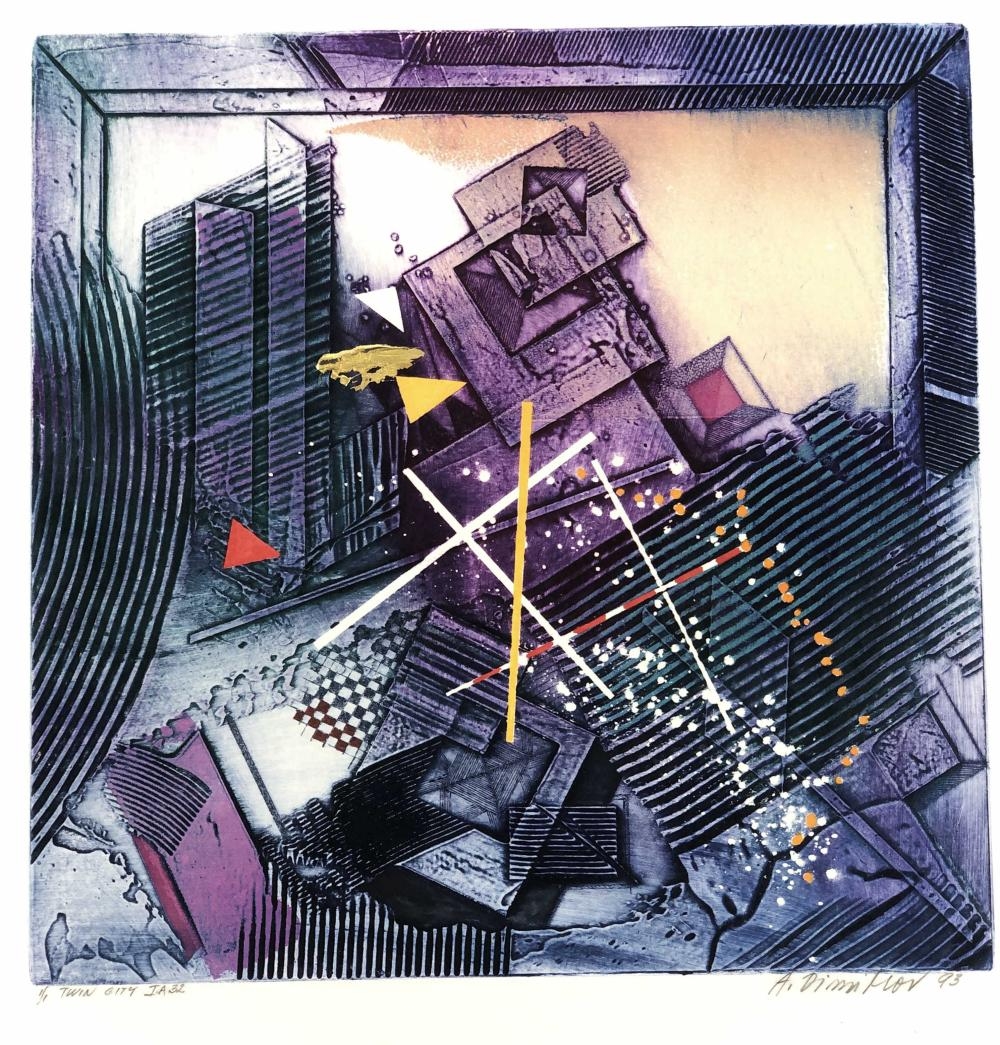 Artwork by Antonin Dimitrov, "Twin City", Made of monoprint on paper.