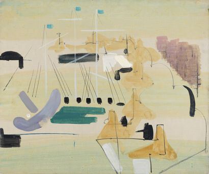 Composition on yellow background Oil on canvas