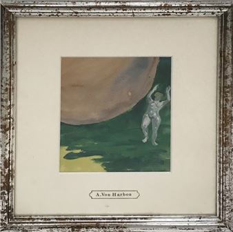 Set of three paintings on paper and two drawings - Adolph von Harbou