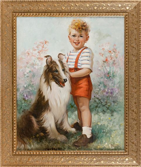 A child and dog. - Florence A. Kroger