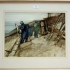 Figures painting on a Quayside by Fredrich Donald Blake