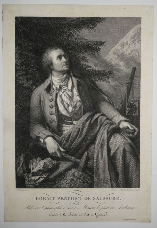 Artwork by Jean-Pierre de Saint-Ours, C. S. Pradier, HORACE BENEDICT DE SAUSSURE, Professeur de philosophie à Genève, Membre de plusieurs académies, Made of Etched on vellum paper