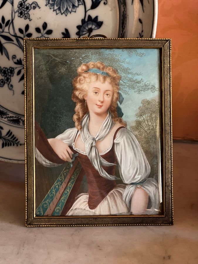 French School, 19th Century  MINIATURE PORTRAIT of a busty woman