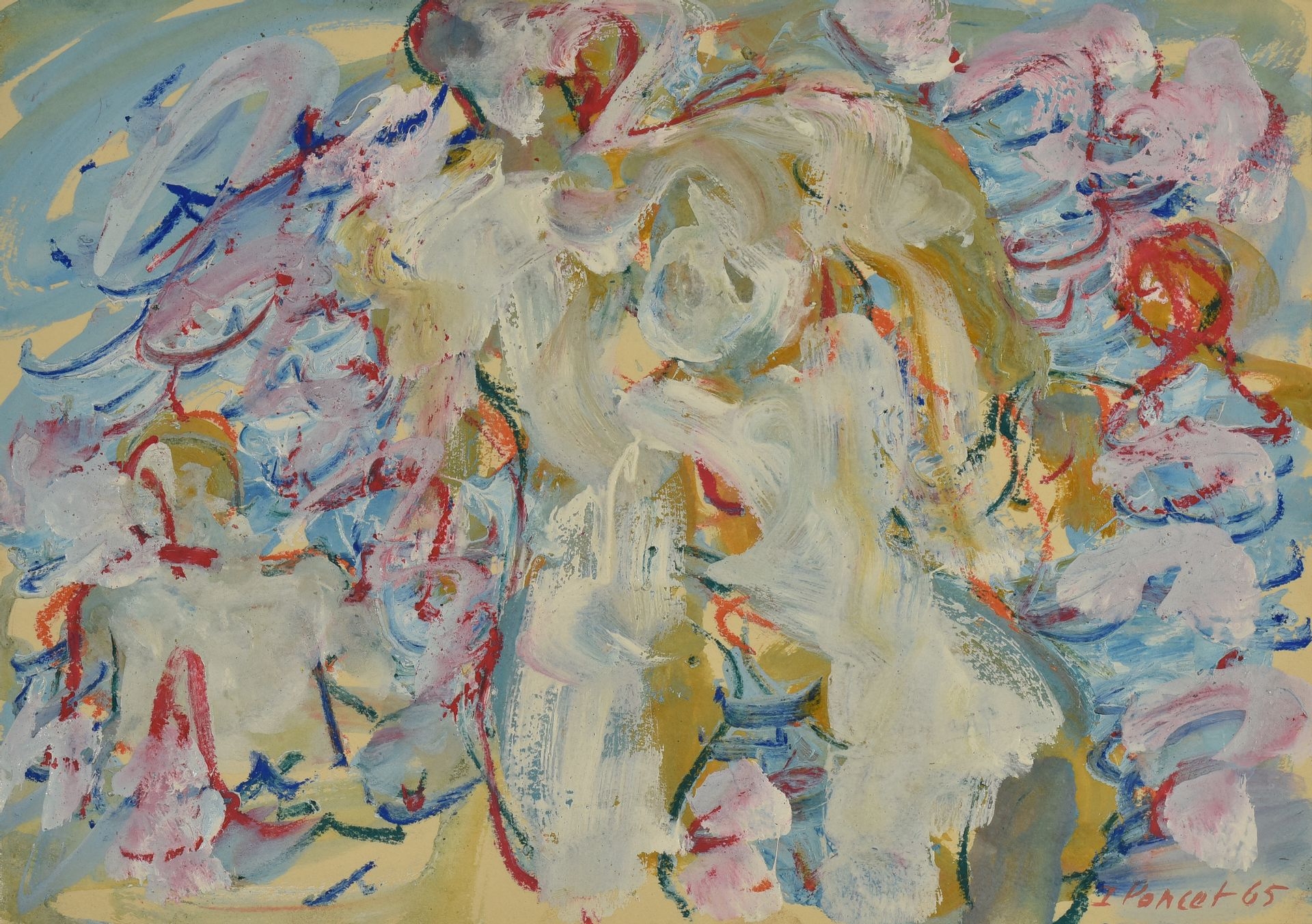 Artwork by Jacques Poncet, The Bathers, Made of Mixed media on paper mounted on Canson paper