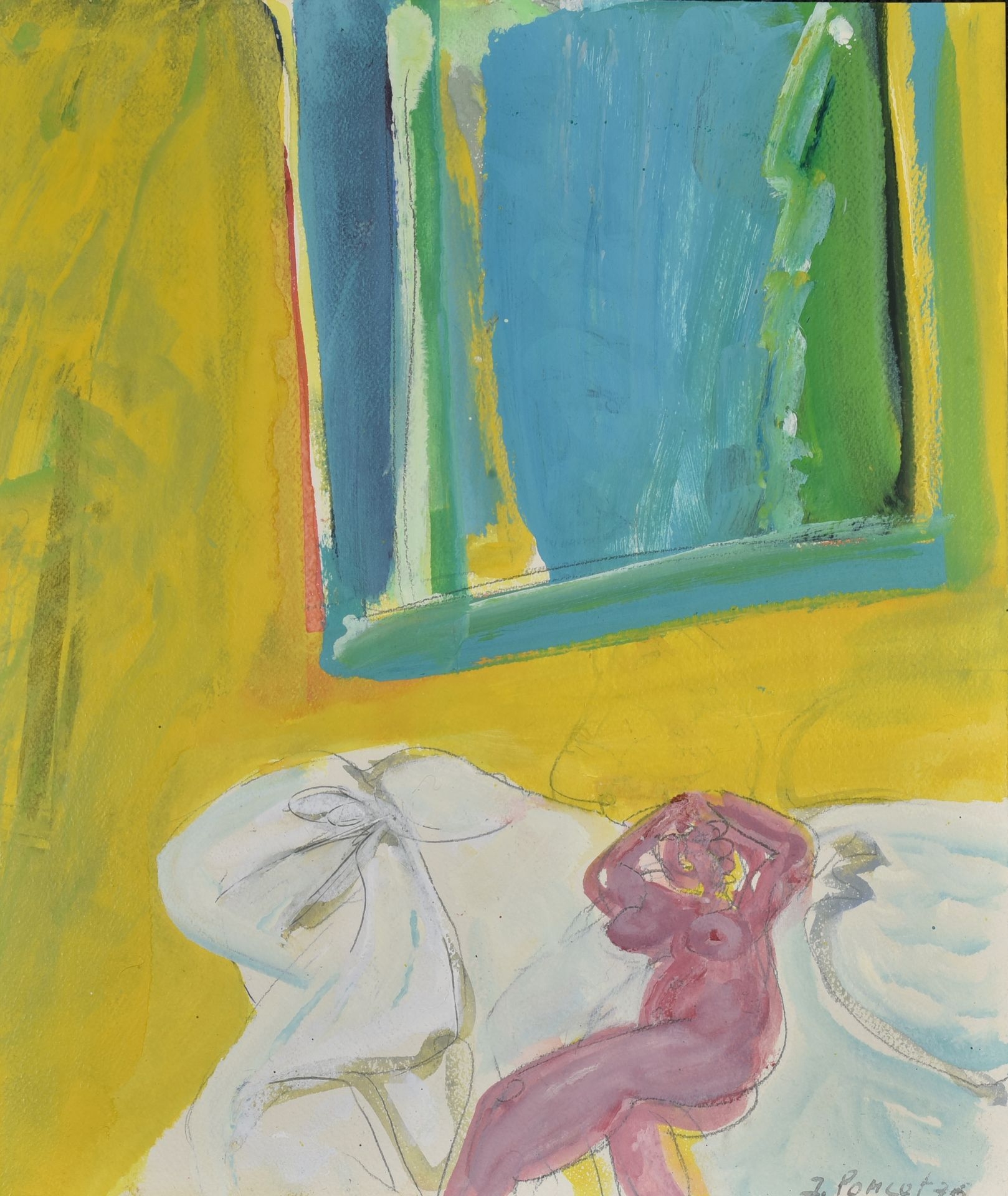 Artwork by Jacques Poncet, The nude, the workshop, Made of Mixed media on paper mounted on Canson paper