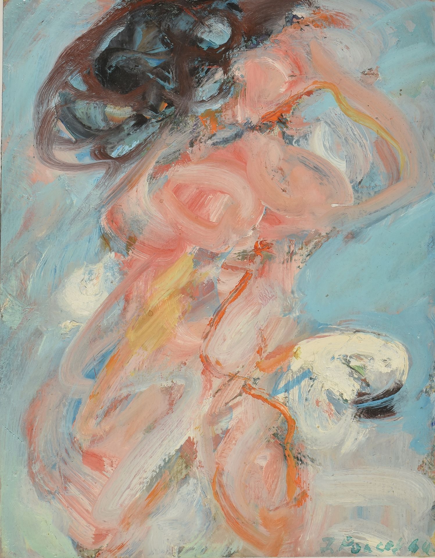 Artwork by Jacques Poncet, Pink Nude, Made of Gouache on paper mounted on Canson paper