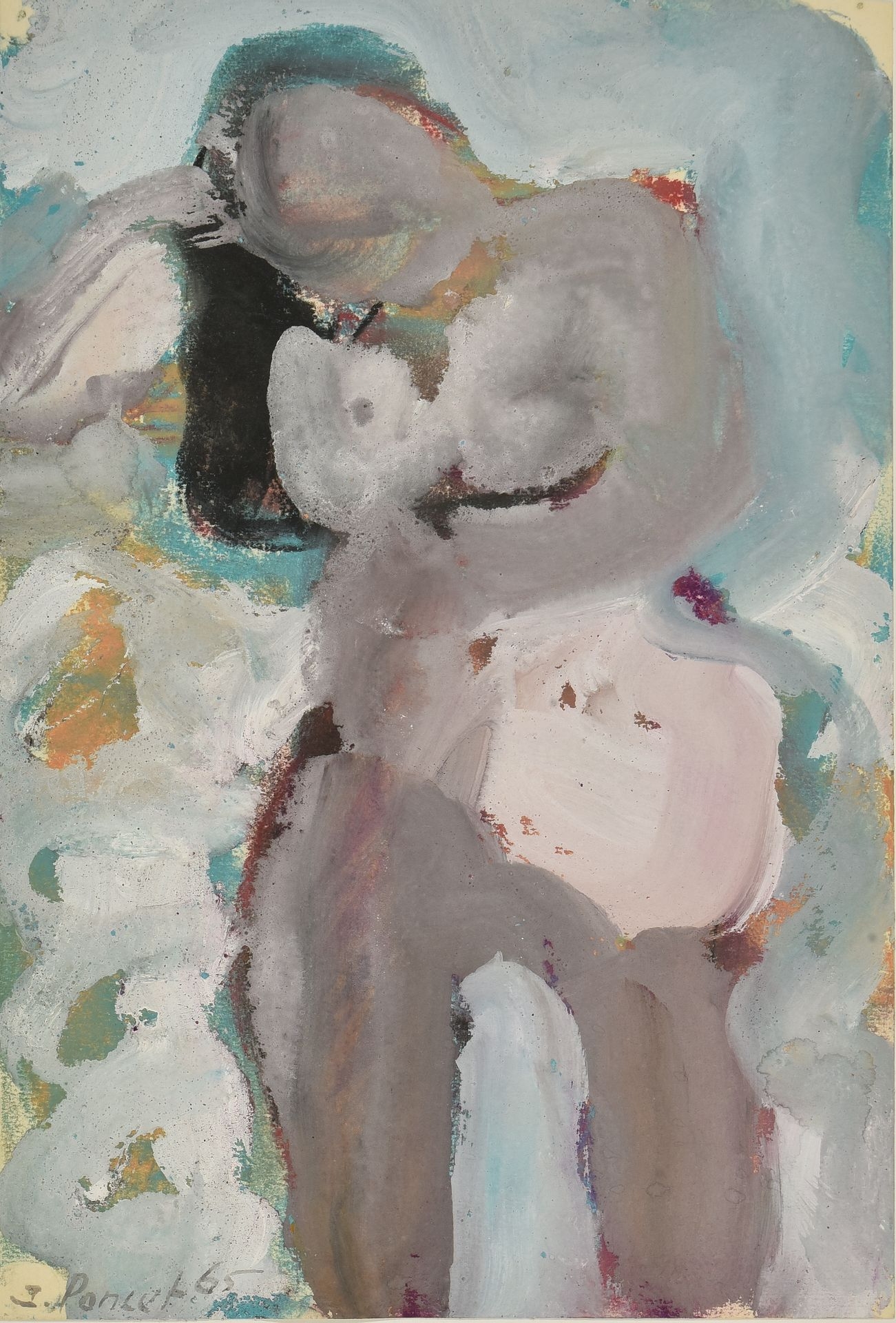 Artwork by Jacques Poncet, Grey Nude, Made of Mixed media on paper mounted on Canson paper