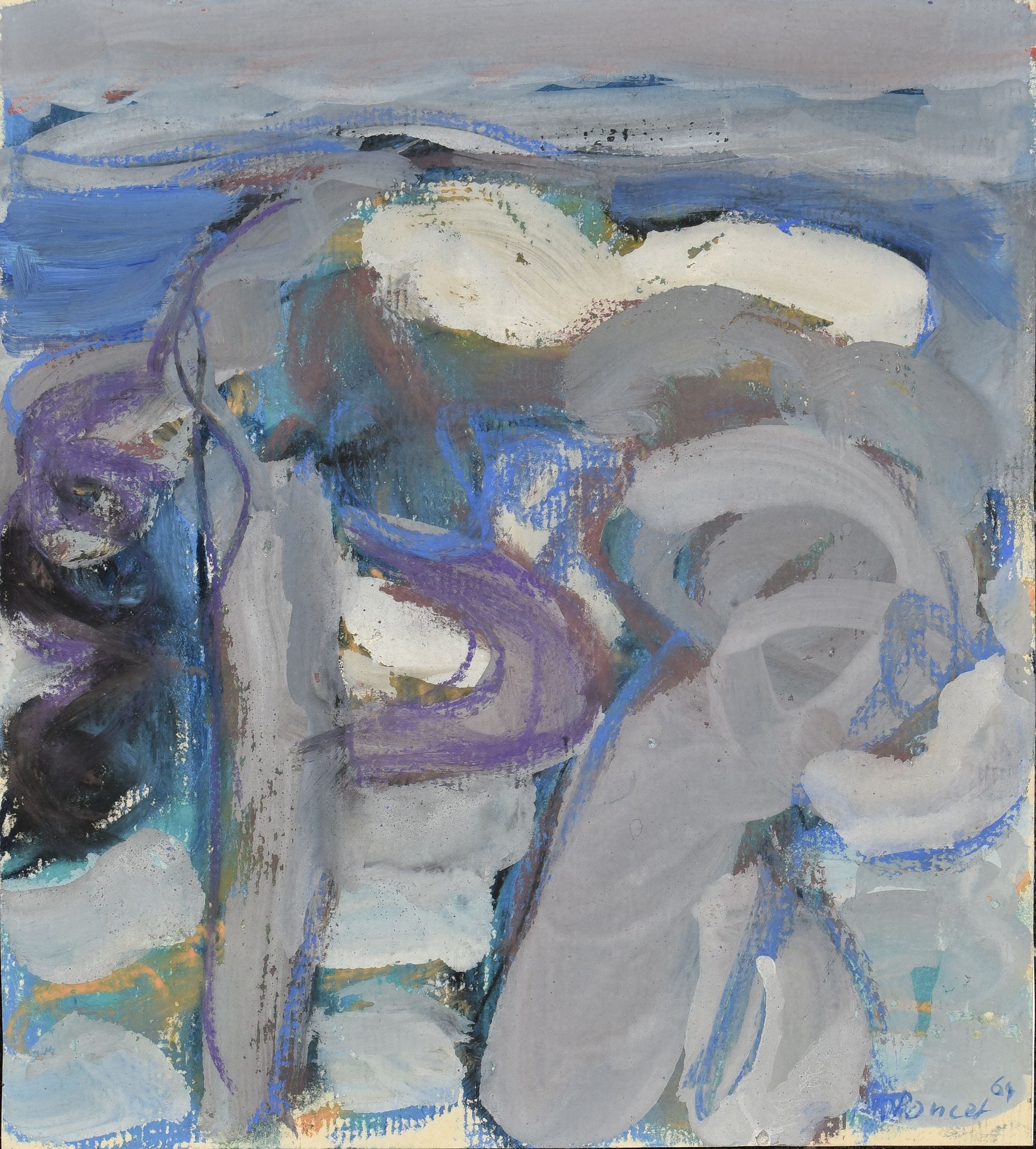 Artwork by Jacques Poncet, Kneeling Nude, Made of Gouache on paper mounted on Canson paper