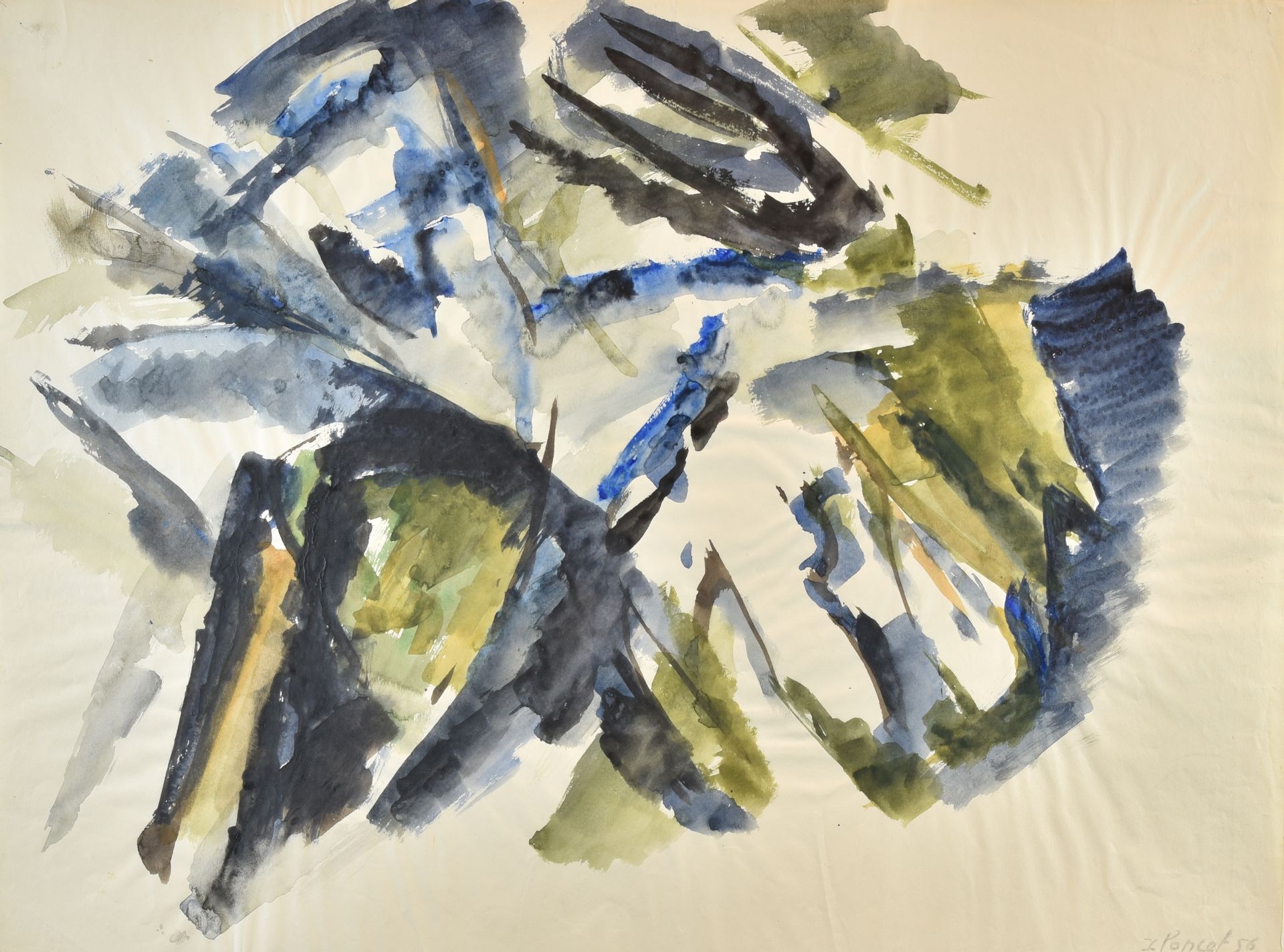 Artwork by Jacques Poncet, Composition, Made of Watercolor and Indian ink on paper mounted on Canson paper