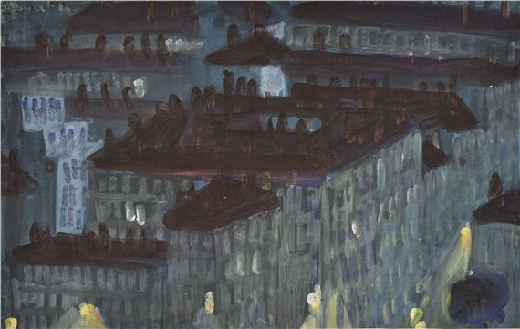 The roofs of Lyon, at night by Jacques Poncet, 1986
