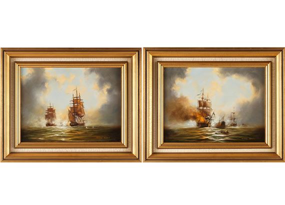 TWO MARINE BATTLE SCENES by Anthony Hedges
