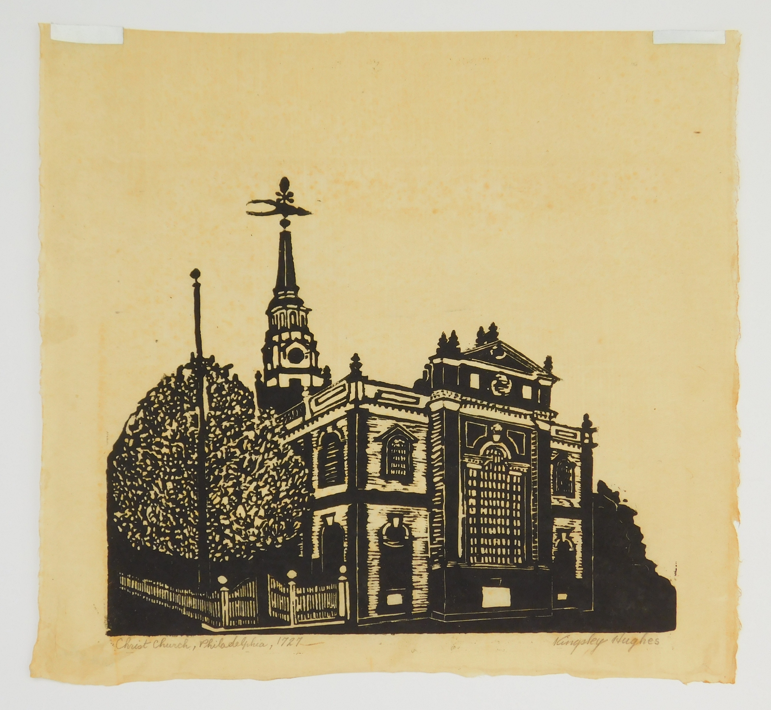 Artwork by Kingsley Hughes, ''Blaine Island''; ''Blenko''; ''Christ Church, Philadelphia 1727''; ''Mine Tipple''; ''Showboat', Made of woodcuts