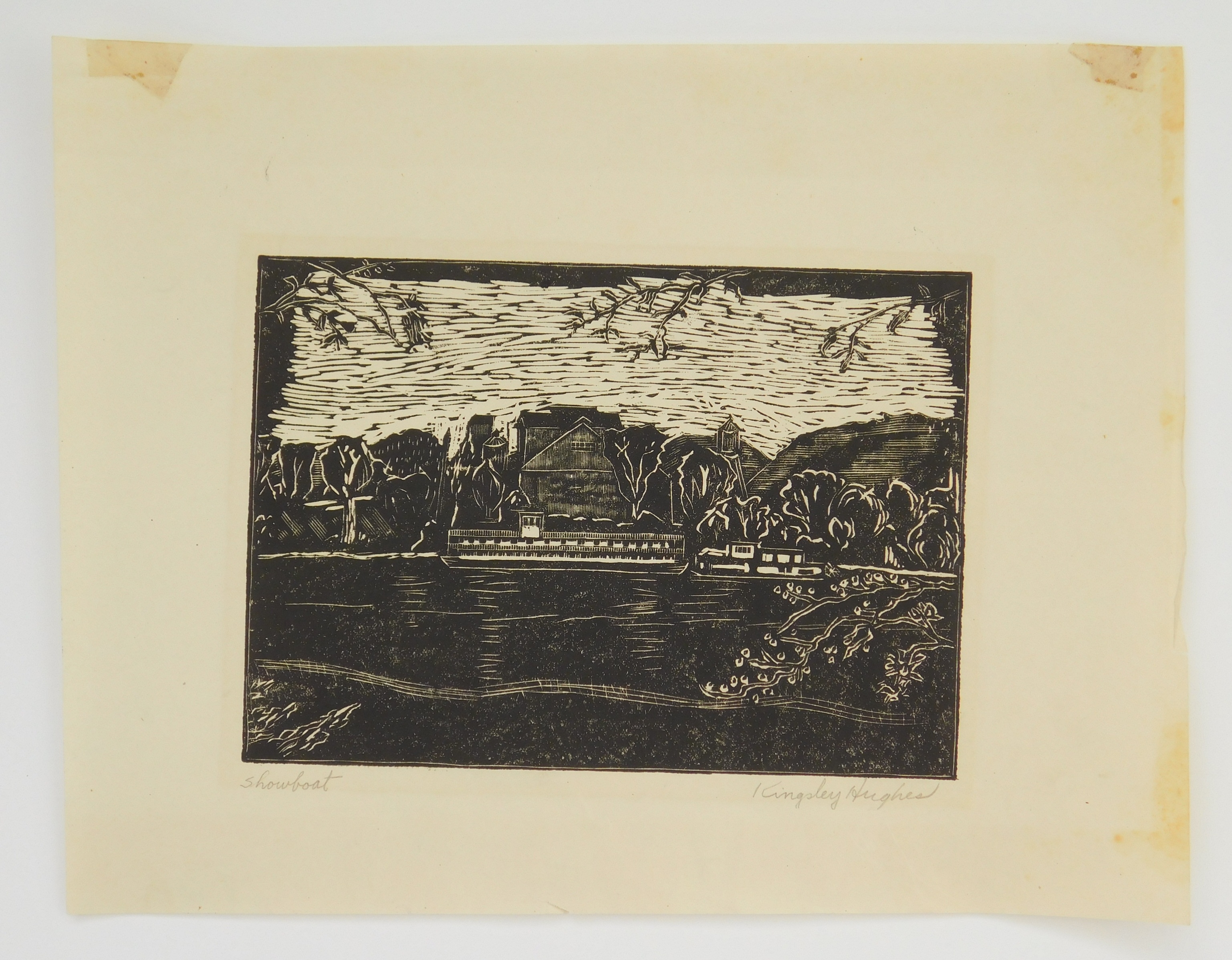 Artwork by Kingsley Hughes, ''Blaine Island''; ''Blenko''; ''Christ Church, Philadelphia 1727''; ''Mine Tipple''; ''Showboat', Made of woodcuts