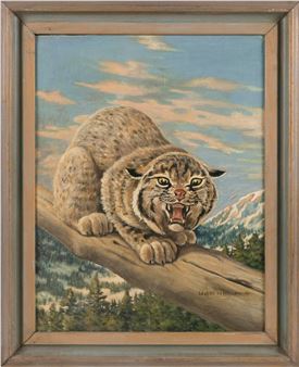 A bobcat in a snowy landscape, possibly an  for Sports Afield. - Walter Hemenway