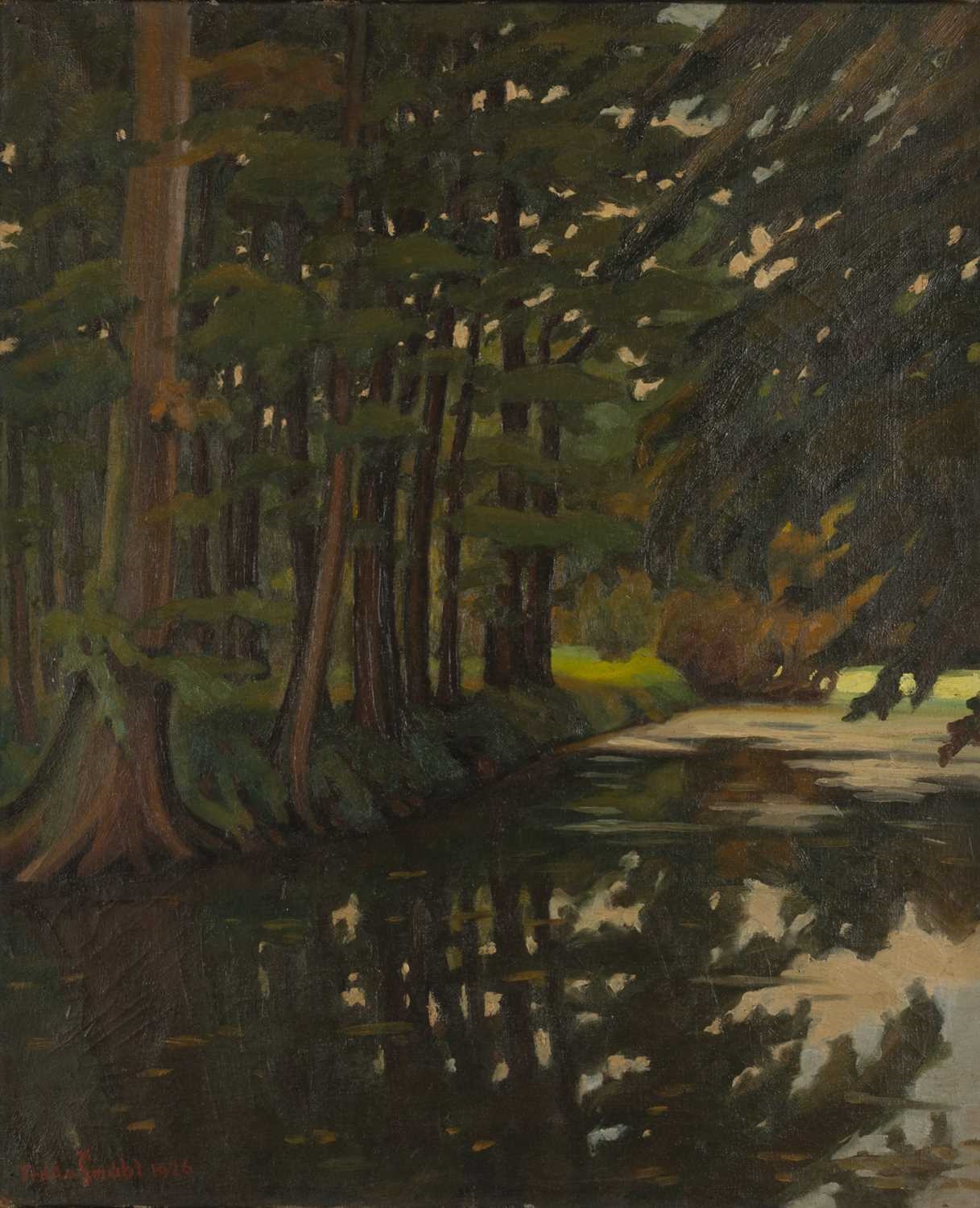 Artwork by Freda Snabl, Woodland Stream, Made of oil on canvas