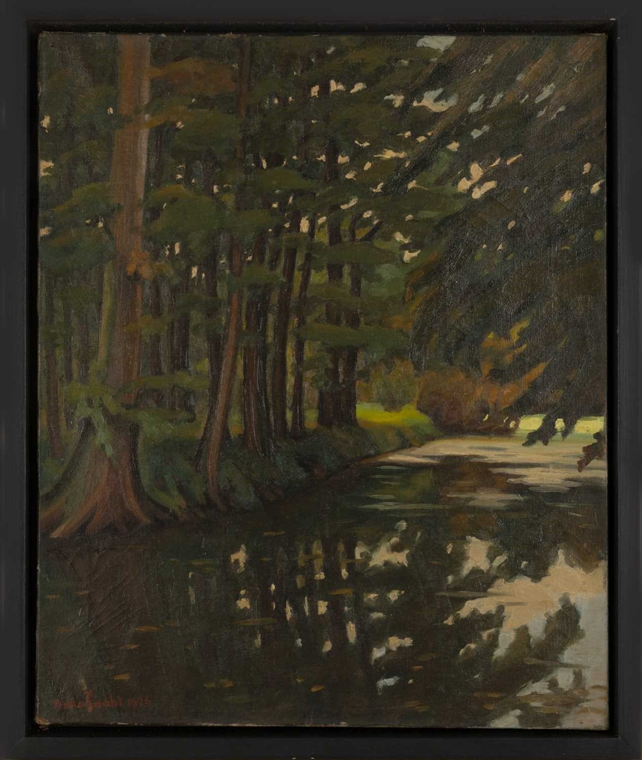 Artwork by Freda Snabl, Woodland Stream, Made of oil on canvas