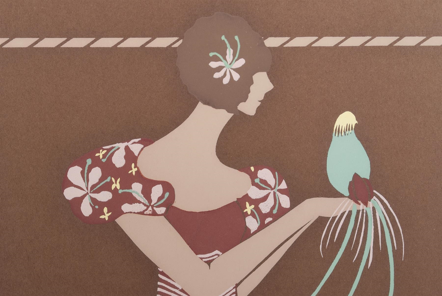 Katherine Parker Art deco style fullbody portrait of a woman holding