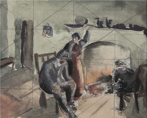 Barbara Warren | Cottage Interior with Three Figures | MutualArt