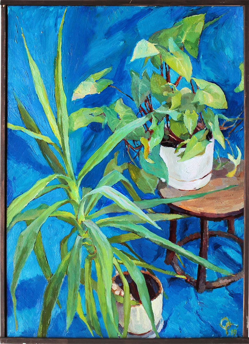 Artwork by Oksana Vadimovna Ageeva (gerasimova), Leaves on blue, Made of Oil on canvas