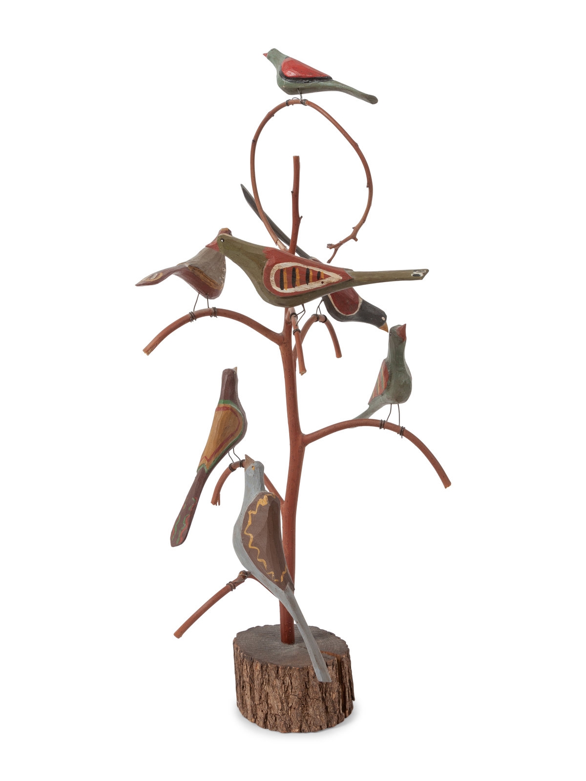 Daniel Strawser A Folk Art Carved Bird Tree by Dan Strawser (20th Century) MutualArt