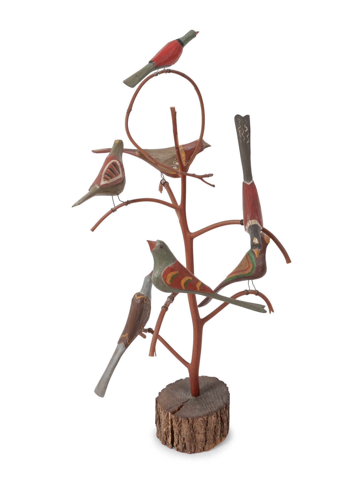 Daniel Strawser A Folk Art Carved Bird Tree by Dan Strawser (20th Century) MutualArt